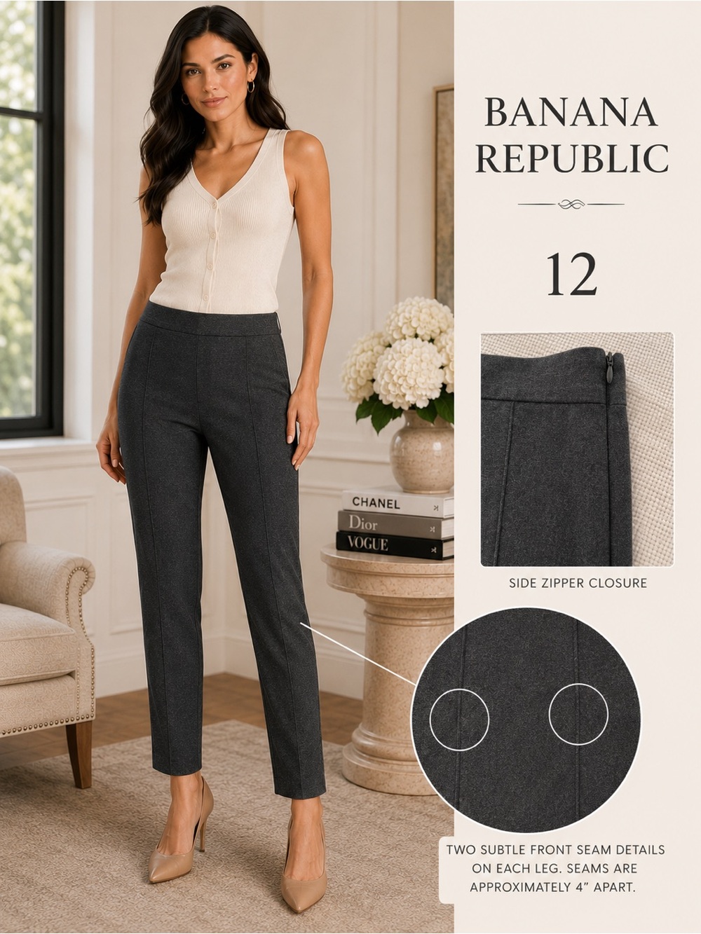 Banana Republic Charcoal Gray Slim Ankle Pants Size 12 Stretch
